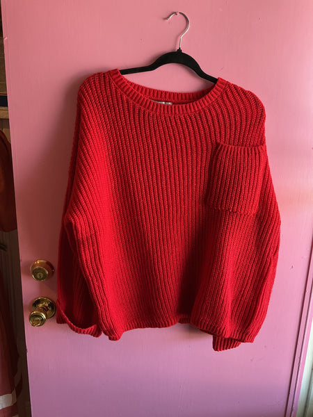 Knit Red Pocket Sweater