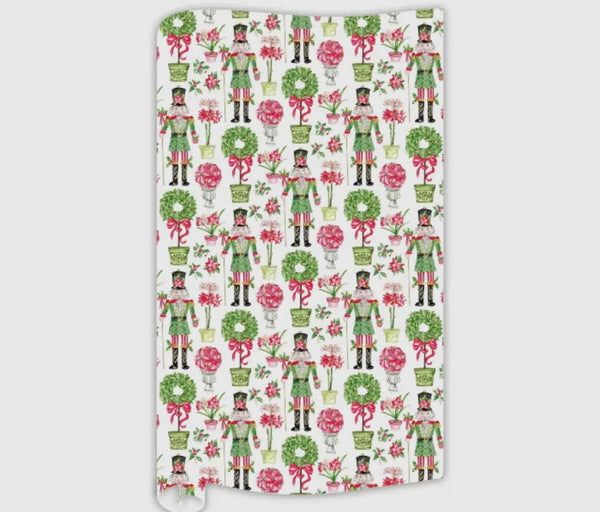 Hand Painted Poinsettia Nutcracker w/ Red and Green Pattern Wrapping Paper