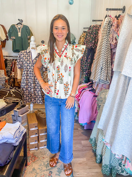 Crimson Wildflower Top