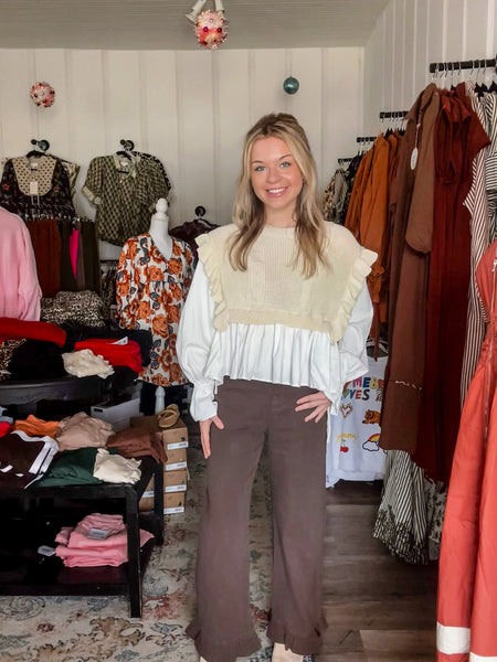 Brown Ruffle Hem Entro Jean