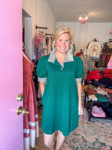 Forest Green Stripes Dress
