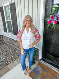 Flower Bubbled Sleeve Top