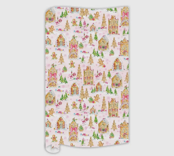 Hand Painted Gingerbread Houses w/ Candy Pink Wrapping Paper