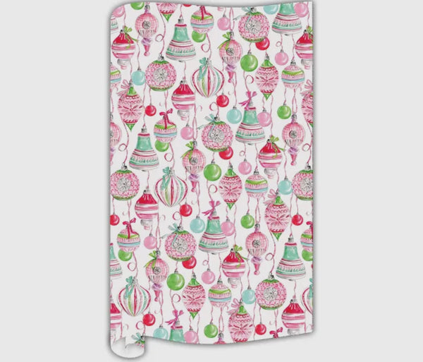 Hand Painted Pink and Green Ornaments Wrapping Paper