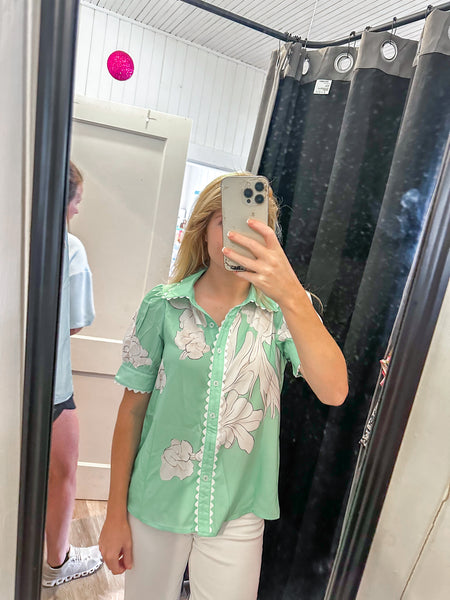 Heather Blooms Top Green