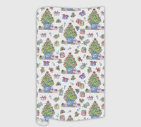 Hand Painted Christmas Tree w/ Blue Ornaments Wrapping Paper