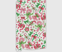 Hand Painted Red and Green Bow Poinsettias and Candy Cane Wrapping Paper