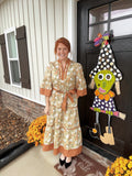 Brown Floral Belt Dress